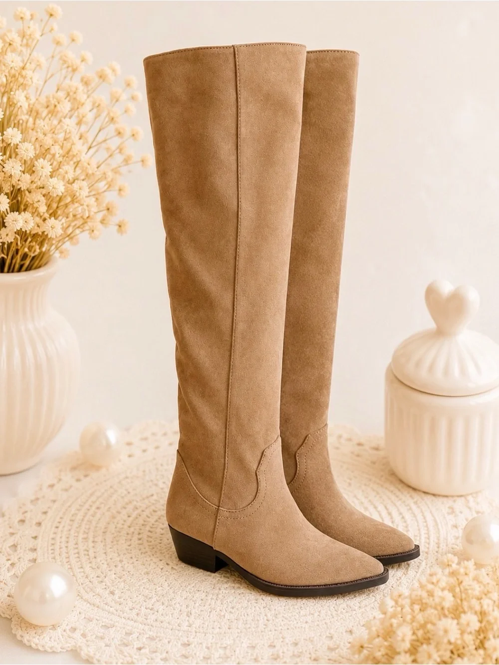 Time and Tru Women’s Tall Faux Suede Knee-High Boots - Tan Size 6